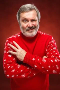 The expressive portrait on red background of a pouter man Stock Photos