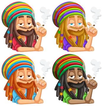 Expressive Rasta Characters Smoking 스톡 일러스트