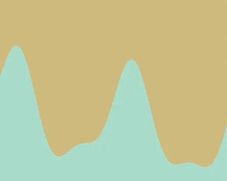 An expressive turquoise landscape-like wave rises against an ochre field, c.. Stock Illustration