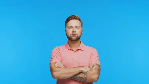 Expressive young man over vibrant background. Portrait of handsome person. Stock Footage 123778849