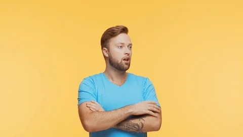 Expressive young man over vibrant background. Portrait of handsome person. Stock Footage 125066350