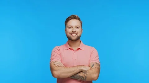 Expressive young man over vibrant background. Studio portrait of handsome person Stock Footage 126243991
