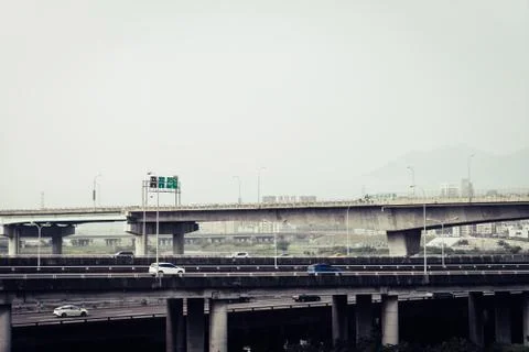 Expressway in the big cities in the sky with clouds. Stock Photos