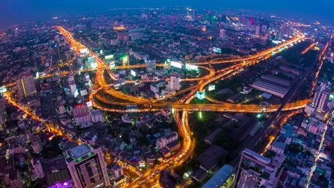 Expressway Day to Night Cityscape Time Lapse Of Bangkok City, Thailand Stock Footage 150556527