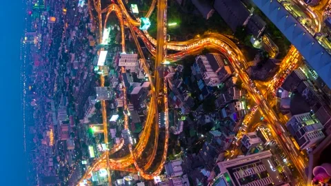 Expressway Day to Night Cityscape Time Lapse Of Thailand (vertical screen) Stock Footage 150556534