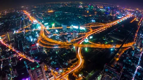 Expressway Day to Night Cityscape Time Lapse Of Bangkok, Thailand (zoom out) Stock Footage 150556597
