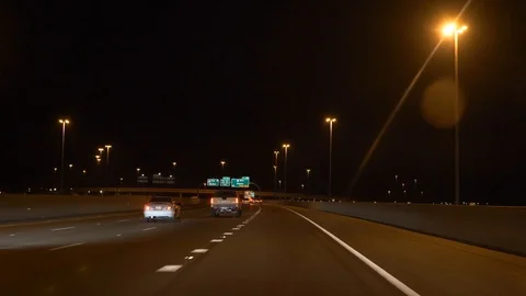 Expressway driving POV at night Stock Footage 87951702