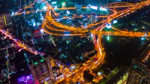 Expressway Night Cityscape Time Lapse Of Bangkok City, Thailand (tilt down) Stock Footage 150550965