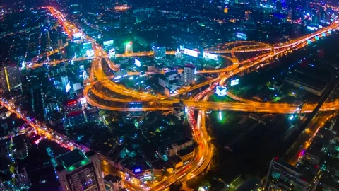 Expressway Night Cityscape Time Lapse Of Bangkok City, Thailand (pan shot) Stock Footage 150550969