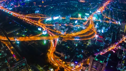 Expressway Night Cityscape Time Lapse Of Bangkok City, Thailand (zoom in) Stock Footage 150550976