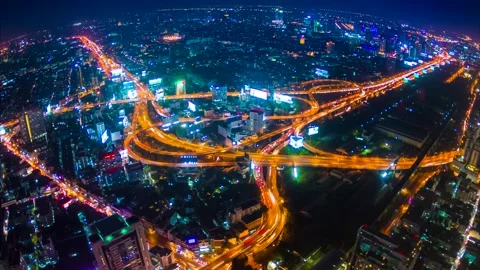 Expressway Night Cityscape Time Lapse Of Bangkok City, Thailand (looping) Stock Footage 150550978