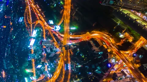 Expressway Night Cityscape Time Lapse Of Thailand (vertical screen pan shot) Stock Footage 150551049