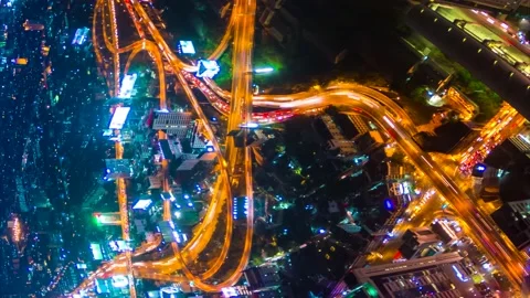 Expressway Night Cityscape Time Lapse Of Thailand (vertical screen looping) Stock Footage 150551062
