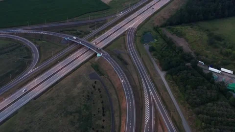 Expressway at night, top view of the ring road Stock Footage 225664341