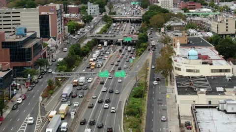 Expressway overpass and mosque dome in Jamaica, Queens Video stock 162501734