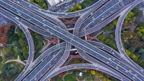 Expressway top view, Top view over the highway, expressway and motorway. Stock Footage 122118579
