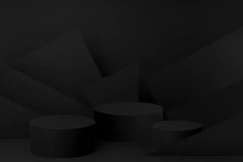 Exquisite black stage mockup with set of three round podiums for presentation Stock Illustration