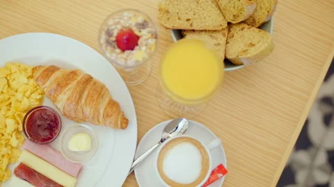 Exquisite breakfast with color and patterns Stock Footage 252745805