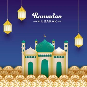 Exquisite Mosque with Hanging Lanterns on Paper Cut Mandala Pattern, Violet.. イラスト素材