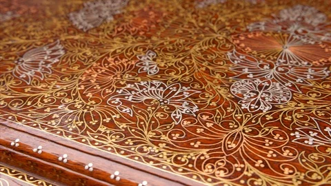 An exquisite piece of art-work made on handmade wooden table Video stock 117471415