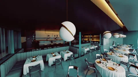 Exquisite reception area with stylish tables and lighting setup Stock Footage 341822314