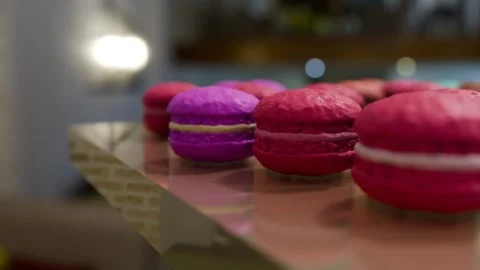 Exquisite Red Velvet Macaron Close-Up: Vibrant Pink French Pastry with Delicate Stock Footage 307348566