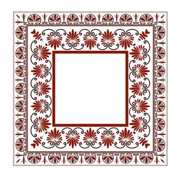 An exquisite square vector frame featuring traditional Greek palmette ornaments  Stock Illustration