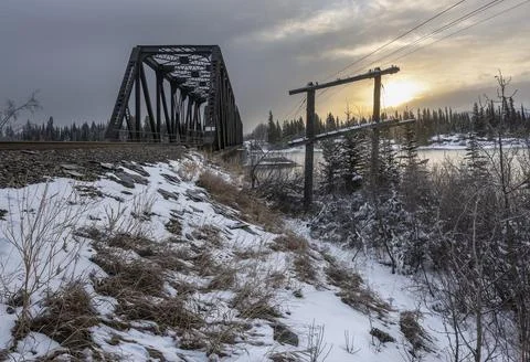 Exshaw Train Bridge in Winter Stock Photos