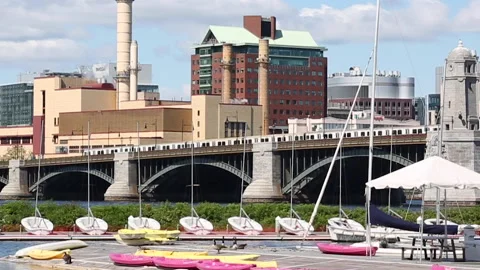 EXT BOSTON - TRAIN OVER CHARLES RIVER Stock Footage 188129493