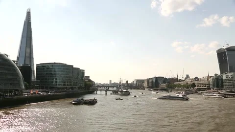 Ext Day London - view of River Thames looking west from Tower Bridge - 2 Stock Footage 170558837