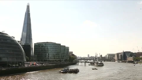 Ext Day London - view of River Thames looking west from Tower Bridge - 1 Stock Footage 170558838
