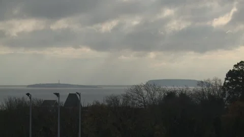 Ext Day Penarth - clouds over Steep Holm &amp; Flat Holm Stock Footage 170003519