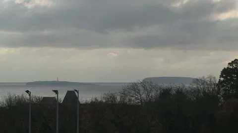 Ext Day Penarth - Flat Holm and Steep Holm islands 04 Stock Footage 330410167