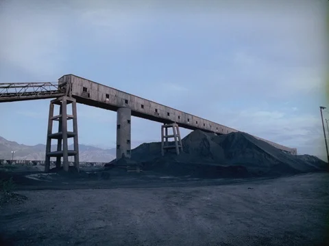 EXT DAY STEEL MILL COAL AND CONVEYOR BELT Stock Footage 74588053
