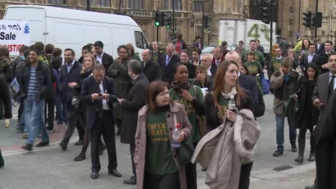 Ext Day Westminster - Protestors arrive outside Parliament Stock Footage 170559122