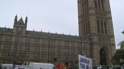 Ext Day Westminster - Protestors outside Parliament 4 Stock Footage 170558346