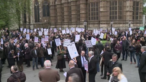Ext Day Westminster - Protestors outside Parliament 2 Stock Footage 170558360