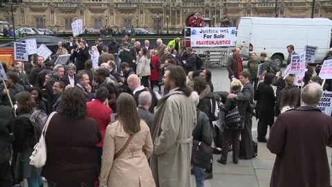 Ext Day Westminster - Protestors outside Parliament 1 Stock Footage 170559113