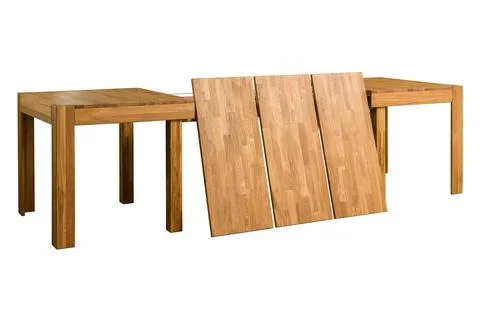 Extendable wooden dining table with leaf panels 스톡 사진