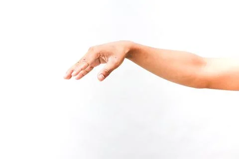Extended Arm Reaching Down in Supplication Gesture on White Background Stock Photos