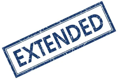 Extended blue square stamp isolated on white background Illustrazione stock