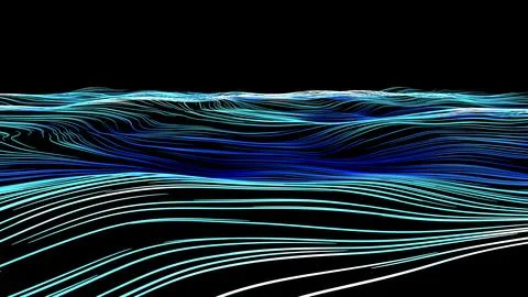 Extended flowing blue line waves on black background 스톡 일러스트