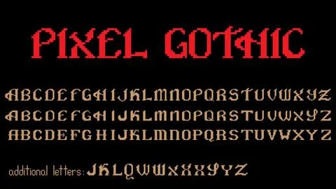 Extended gothic pixel font set, pixel art vector Illustrazione stock