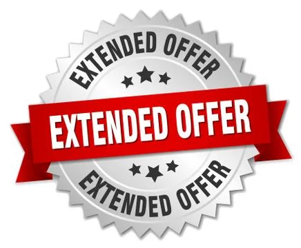 Extended offer 3d silver badge with red ribbon Stock Illustration