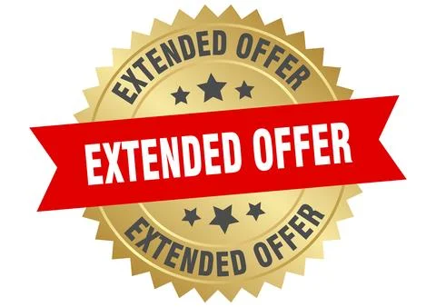 Extended offer. extended offer round red and gold label isolated on transpa.. Stock Illustration