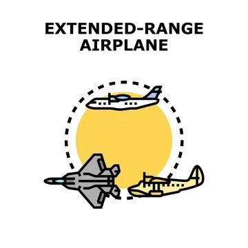 Extended range airplane operating flying across sky Illustrazione stock