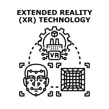Extended reality technology combining virtual and augmented concepts Stock Illustration