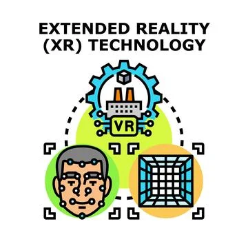 Extended reality technology combining virtual and augmented concepts Stock Illustration
