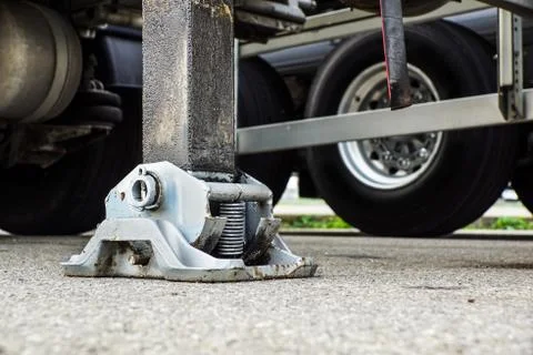 Extended side truck outrigger stabilizer. Support to mobile telescopic crane. Stock Photos