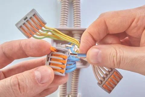 Extended wires in junction box with.pluggable connectors. Stock Photos